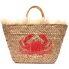 Frances Valentine Embroidered Crab Wicker Tote Bag