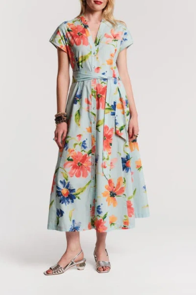 Frances Valentine Eve Floral-print Cotton Midi Dress In Multi