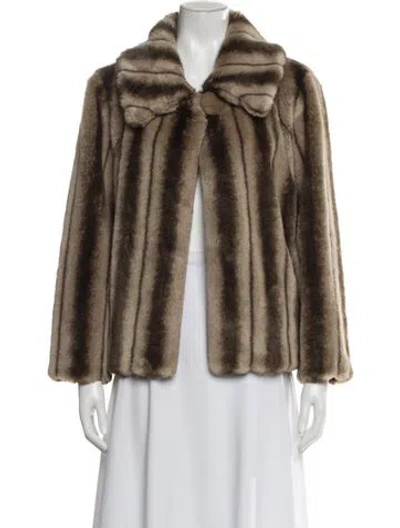 Pre-owned Frances Valentine Faux Fur Striped Faux Fur Coat In Brown