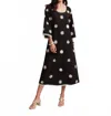 Frances Valentine Fiona Scribble Embroidery Midi Dress In Black In Black