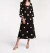Frances Valentine Fiona Scribble Embroidery Midi Dress In Black In Black