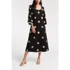 Frances Valentine Fiona Scribble Embroidery Midi Dress In Black In Black