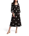Frances Valentine Fiona Scribble Embroidery Midi Dress In Black In Black