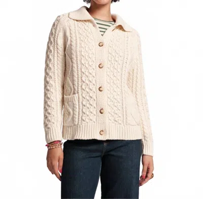 Frances Valentine Fisherman Cotton Cable Knit Cardigan In Oyster In White