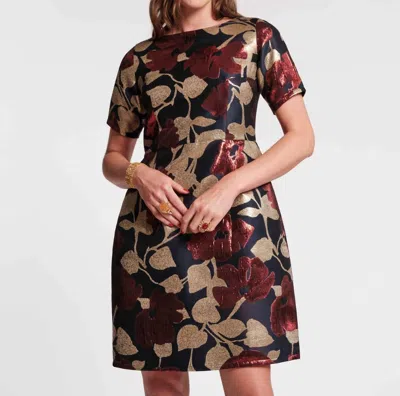 Frances Valentine Floating Floral Michelle Mini Dress In Navy/gold/multi In Black