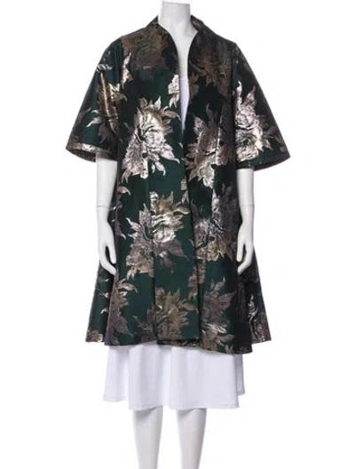 Pre-owned Frances Valentine Floral Print Coat In Green