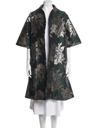 Pre-owned Frances Valentine Floral Print Coat In Green