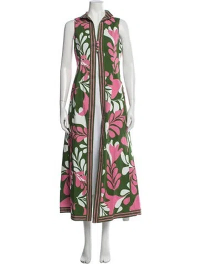 Pre-owned Frances Valentine Floral Print Coat In Green