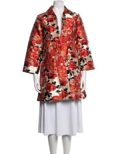 Pre-owned Frances Valentine Floral Print Coat In Metallic/orange