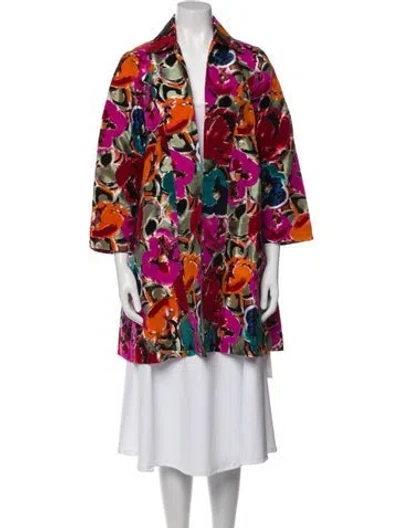 Pre-owned Frances Valentine Floral Print Coat In Red