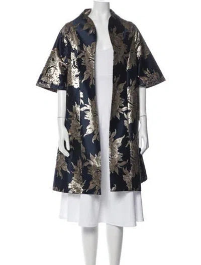 Pre-owned Frances Valentine Floral Print Coat W/ Tags In Blue