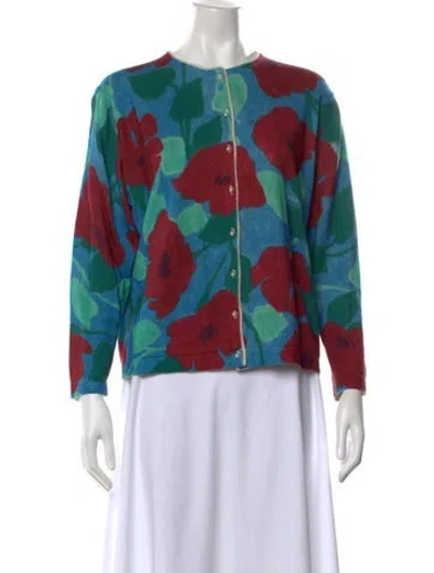 Pre-owned Frances Valentine Floral Print Crew Neck Sweater In Blue