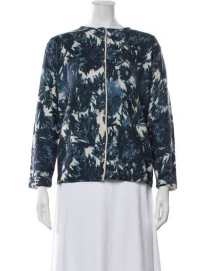Pre-owned Frances Valentine Floral Print Crew Neck Sweater In Blue