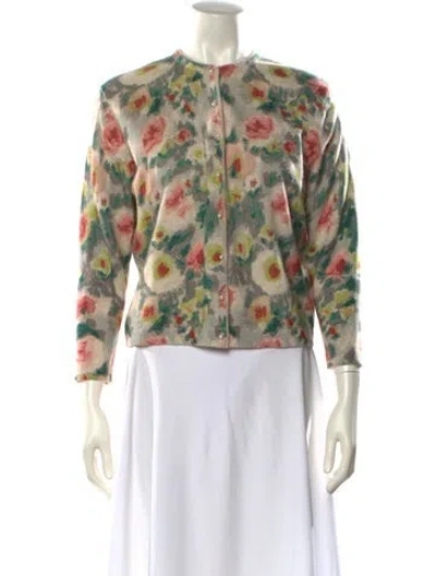 Pre-owned Frances Valentine Floral Print Crew Neck Sweater In Gray