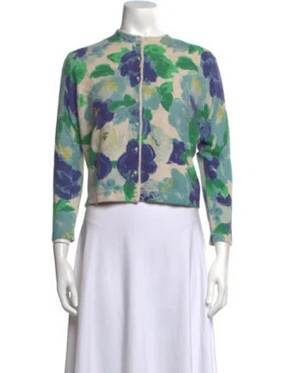 Pre-owned Frances Valentine Floral Print Crew Neck Sweater In Green