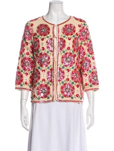 Pre-owned Frances Valentine Floral Print Crew Neck Sweater In Neutral