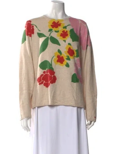 Pre-owned Frances Valentine Floral Print Crew Neck Sweater In Neutrals
