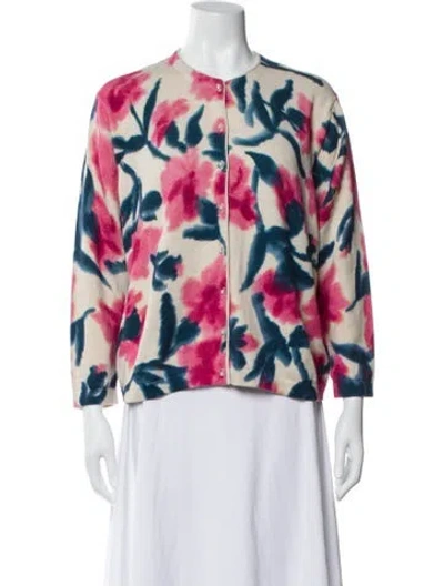 Pre-owned Frances Valentine Floral Print Crew Neck Sweater In Pink