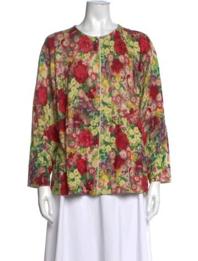 Pre-owned Frances Valentine Floral Print Crew Neck Sweater In Pink
