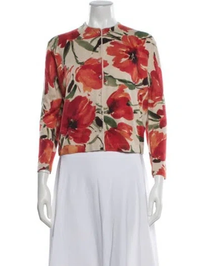 Pre-owned Frances Valentine Floral Print Crew Neck Sweater In Red