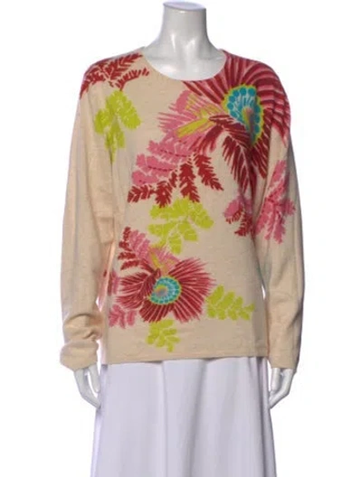 Pre-owned Frances Valentine Floral Print Crew Neck Sweater W/ Tags In Neutrals