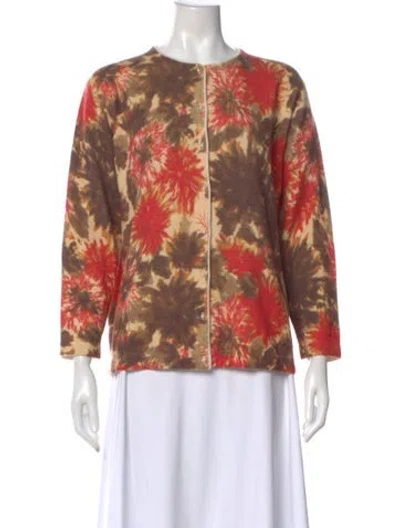 Pre-owned Frances Valentine Floral Print Crew Neck Sweater W/ Tags In Red