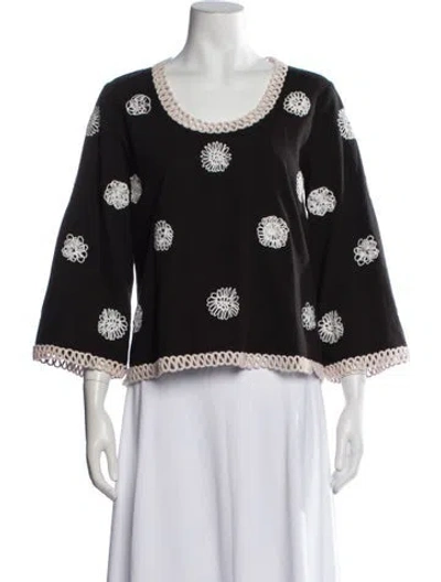 Pre-owned Frances Valentine Floral Print Crew Neck Top In Black