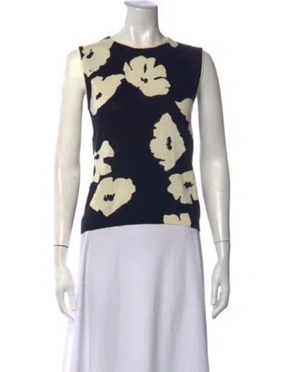 Pre-owned Frances Valentine Floral Print Crew Neck Top In Black