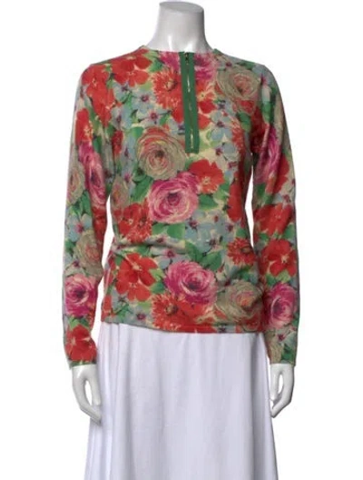 Pre-owned Frances Valentine Floral Print Crew Neck Top In Multicolor