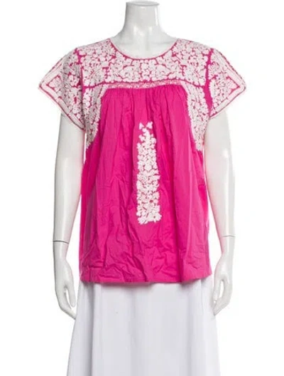 Pre-owned Frances Valentine Floral Print Crew Neck Top In Pink