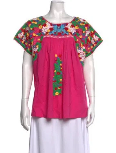 Pre-owned Frances Valentine Floral Print Crew Neck Top In Pink