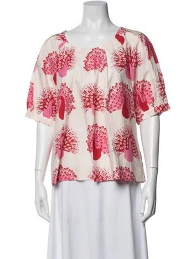 Pre-owned Frances Valentine Floral Print Crew Neck Top In Pink