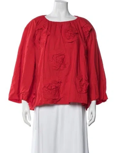 Pre-owned Frances Valentine Floral Print Crew Neck Top In Red