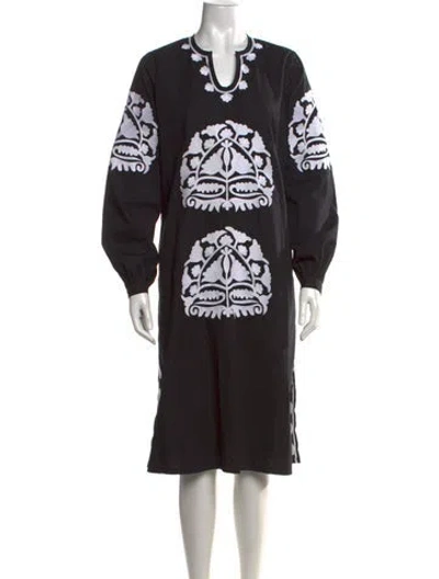 Pre-owned Frances Valentine Floral Print Knee-length Dress In Black
