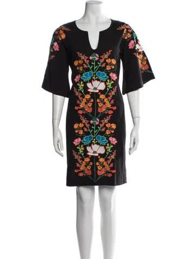 Pre-owned Frances Valentine Floral Print Knee-length Dress In Black