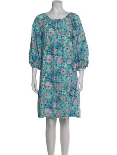Pre-owned Frances Valentine Floral Print Knee-length Dress In Blue