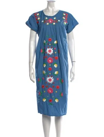 Pre-owned Frances Valentine Floral Print Knee-length Dress In Blue