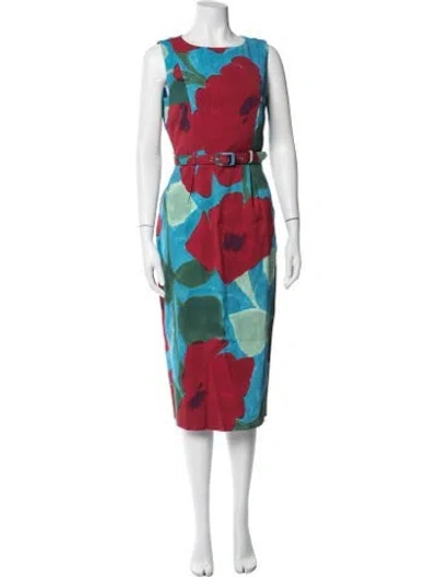 Pre-owned Frances Valentine Floral Print Knee-length Dress In Blue/red