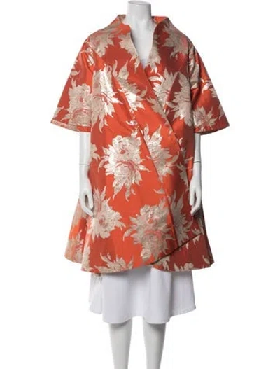 Pre-owned Frances Valentine Floral Print Knee-length Dress In Metallic/orange