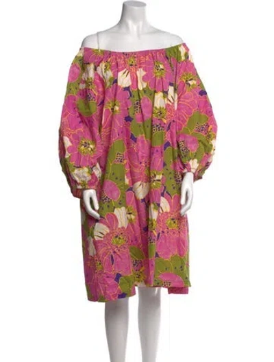 Pre-owned Frances Valentine Floral Print Knee-length Dress In Pink