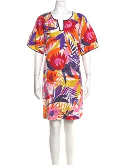Pre-owned Frances Valentine Floral Print Knee-length Dress In Pink