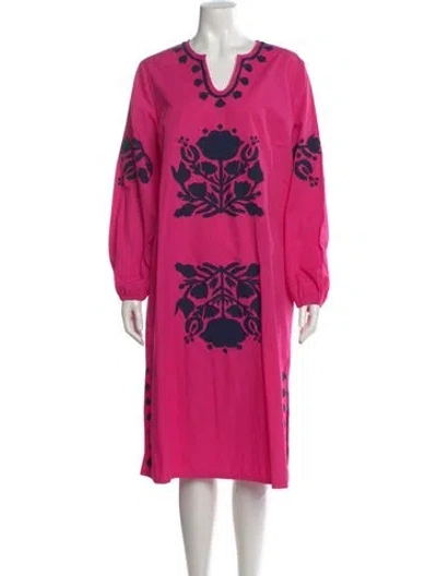 Pre-owned Frances Valentine Floral Print Knee-length Dress In Pink