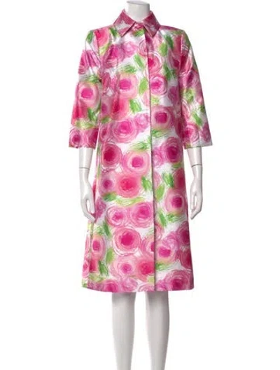 Pre-owned Frances Valentine Floral Print Knee-length Dress In Pink