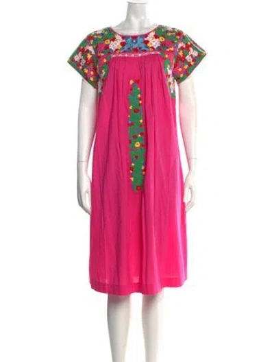 Pre-owned Frances Valentine Floral Print Knee-length Dress In Pink