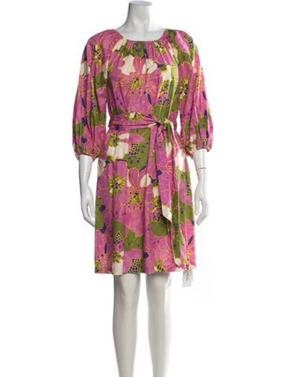 Pre-owned Frances Valentine Floral Print Knee-length Dress In Pink