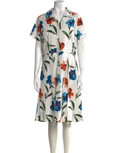 Pre-owned Frances Valentine Floral Print Knee-length Dress In White