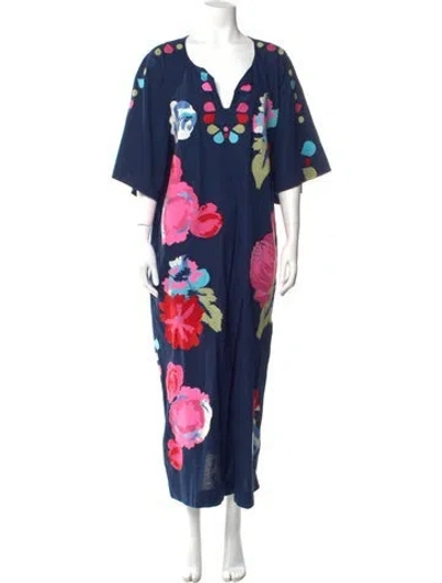 Pre-owned Frances Valentine Floral Print Long Dress In Blue