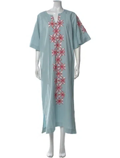 Pre-owned Frances Valentine Floral Print Long Dress In Blue