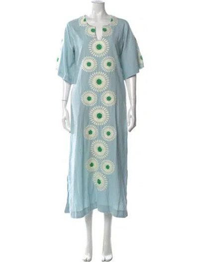 Pre-owned Frances Valentine Floral Print Long Dress In Blue