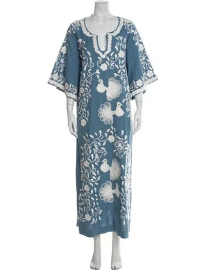 Pre-owned Frances Valentine Floral Print Long Dress In Blue